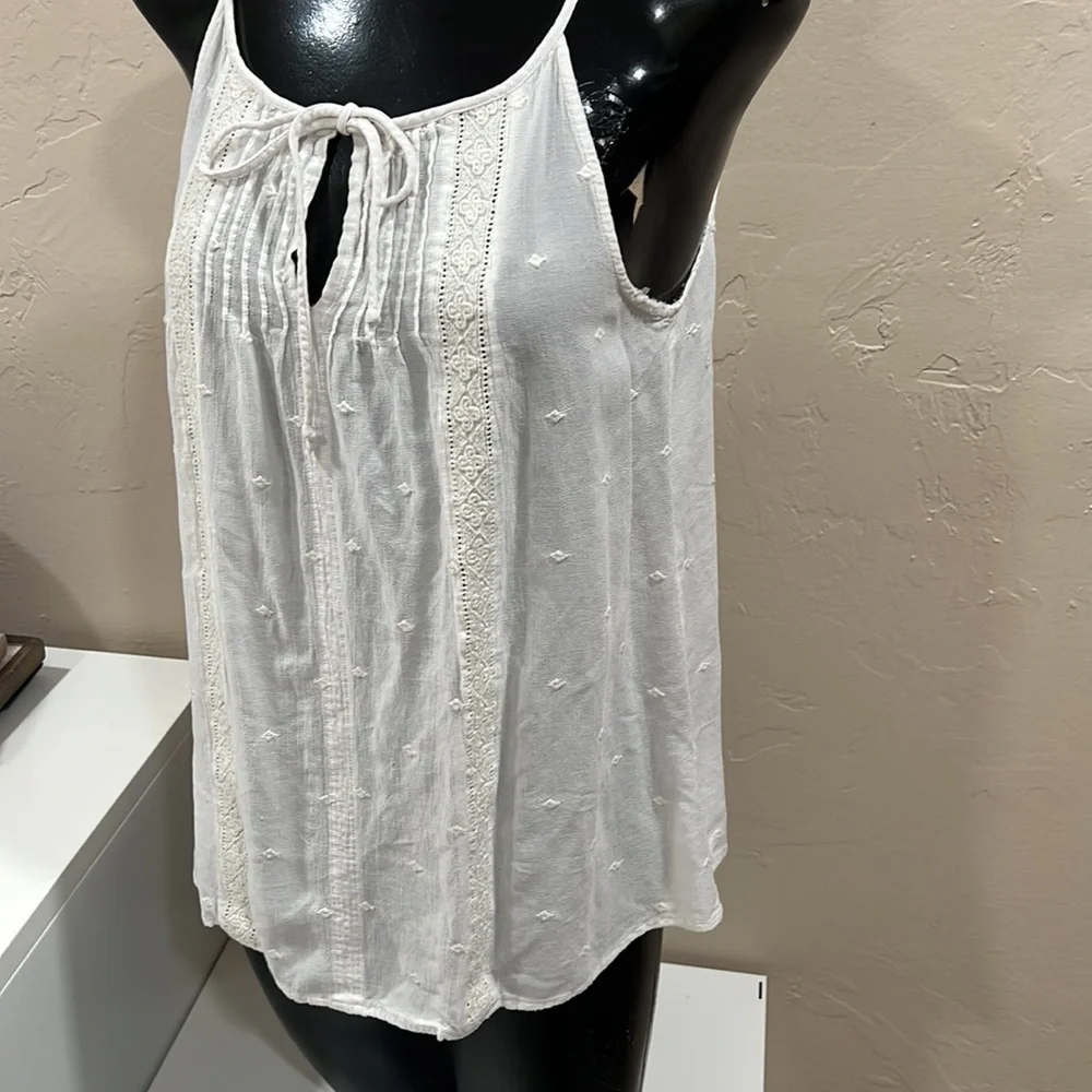 LOFT by Ann Taylor off-white spaghetti strap lace embroidered XS top - Picture 3 of 6
